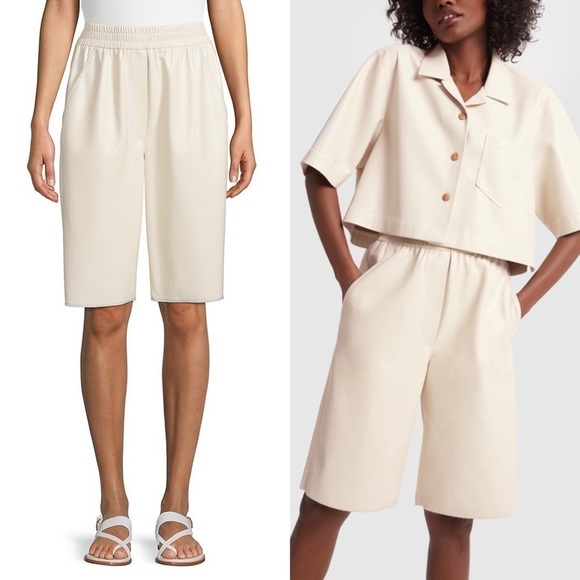 NANUSHKA Ivory Faux Leather High Rise Elastic Waist Knee Length Bermuda Short XS - Picture 6 of 16